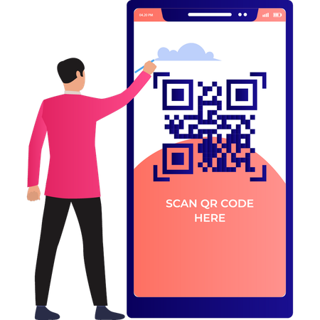 Le garçon regarde le code QR  Illustration