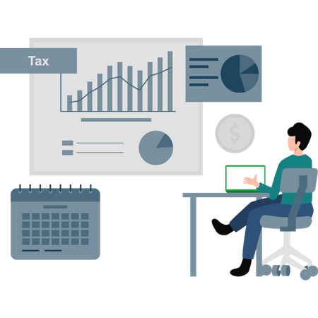 Le garçon regarde un graphique fiscal.  Illustration