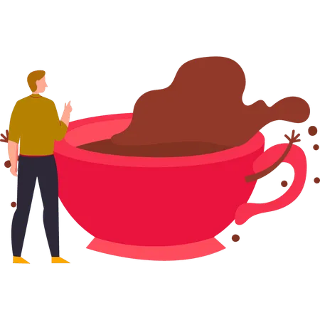 Le garçon regarde une tasse de café au chocolat  Illustration