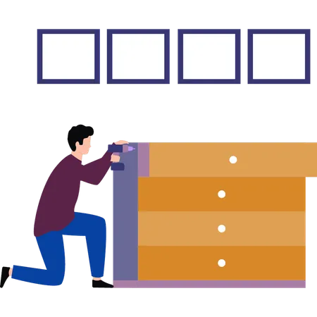Le garçon répare le tiroir  Illustration