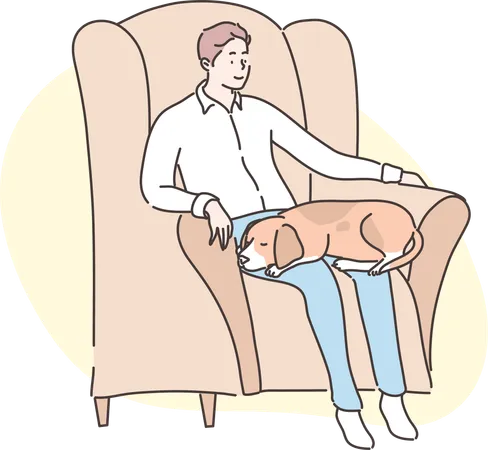 Le garçon se détend avec son chien de compagnie  Illustration