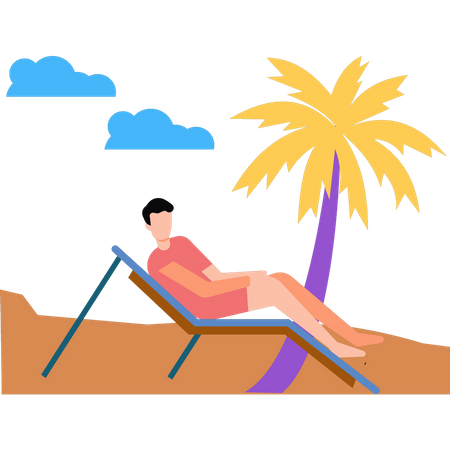 Le garçon se détend sur la plage pendant les vacances d'été  Illustration