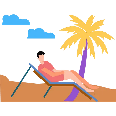 Le garçon se détend sur la plage pendant les vacances d'été  Illustration