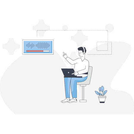 Le garçon s'entraîne en ligne  Illustration