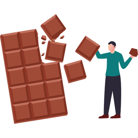 Le garçon tient le chocolat à deux mains  Illustration