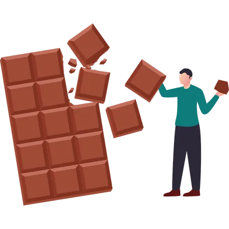 Le garçon tient le chocolat à deux mains  Illustration