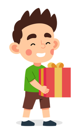 Le garçon tient un cadeau surprise  Illustration