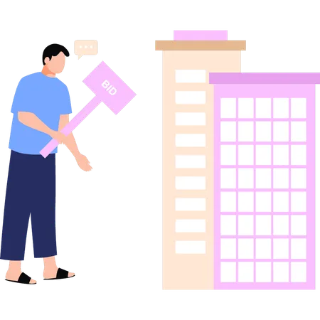 Le garçon tient un tableau d'enchères  Illustration