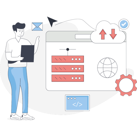 Le garçon transfère des données dans le cloud  Illustration