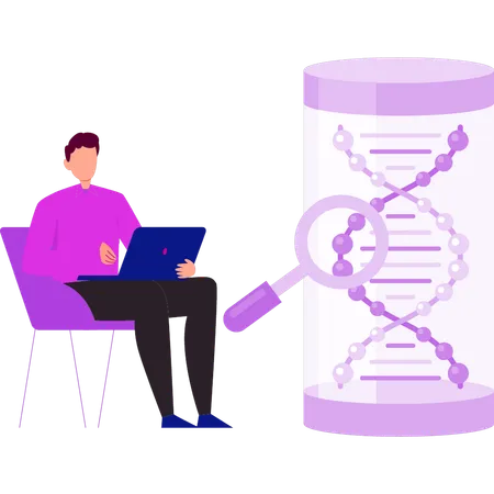 Un garçon travaille sur la génétique de l'ADN  Illustration