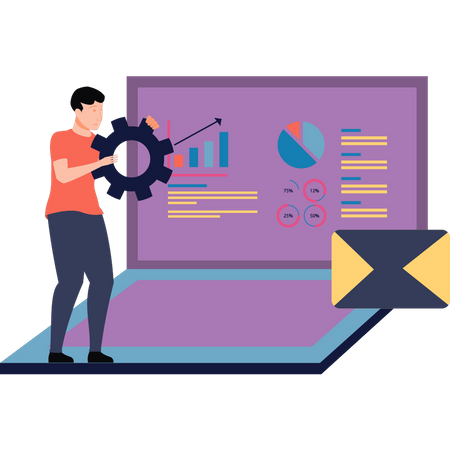 Le garçon travaille sur la gestion de l'analyse  Illustration