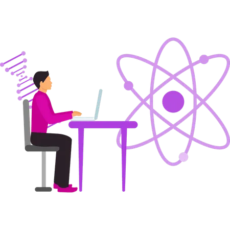 Le garçon travaille sur la structure nucléaire  Illustration