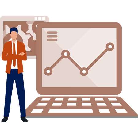 Le garçon travaille sur la page d'analyse  Illustration