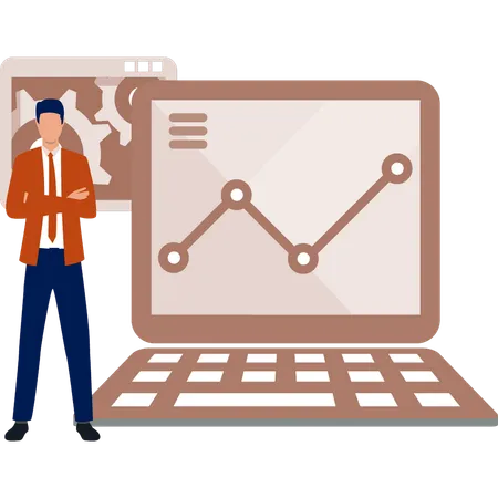 Le garçon travaille sur la page d'analyse  Illustration