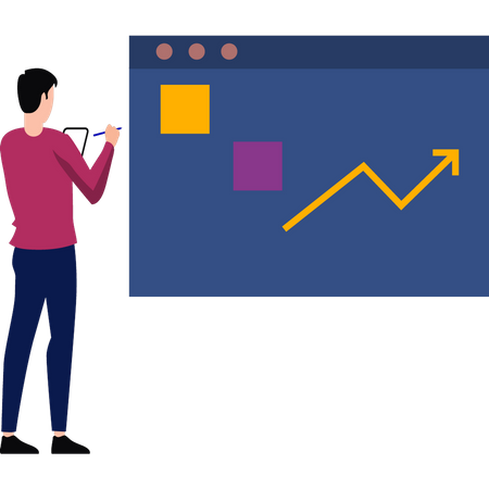 Le garçon travaille sur un graphique  Illustration