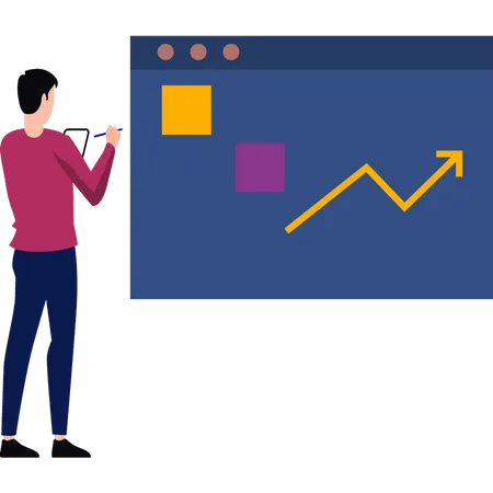 Le garçon travaille sur un graphique  Illustration