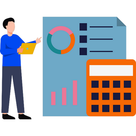 Le garçon travaille sur un rapport graphique  Illustration