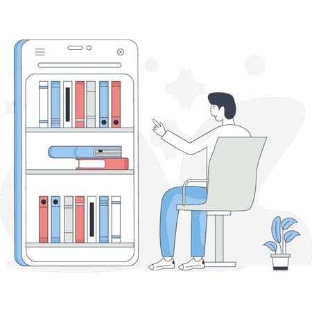 Le garçon trouve des livres  Illustration