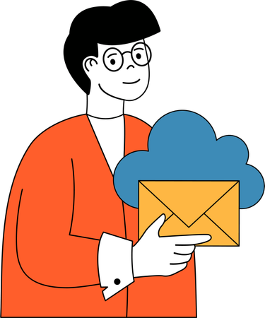 Boy utilise les données du cloud pour envoyer des e-mails  Illustration