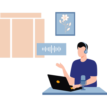 Le garçon utilise son ordinateur portable  Illustration