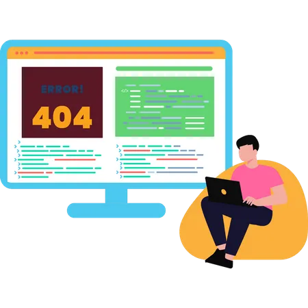 Le gars travaille sur l'erreur 404  Illustration