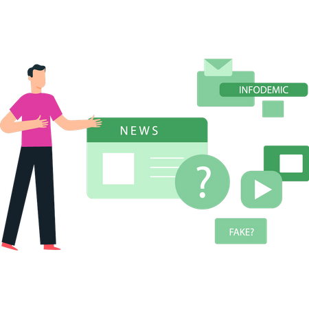 Le gars travaille sur des infodémies d'actualité  Illustration
