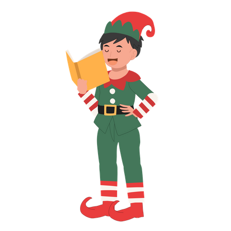 Le jeune garçon d'elfe de Noël chante une chanson  Illustration