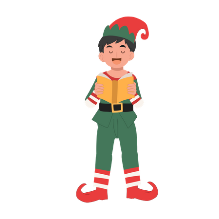 Le jeune garçon d'elfe de Noël chante une chanson  Illustration