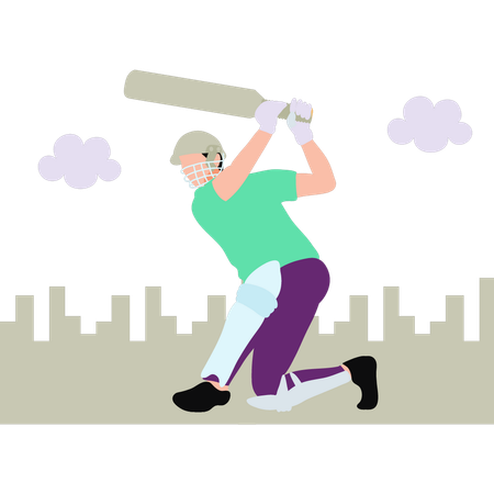 Le joueur joue au cricket dans la cour de récréation  Illustration