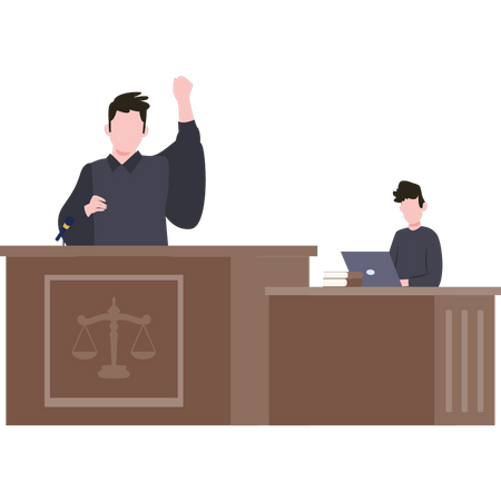 Le juge est debout au tribunal  Illustration