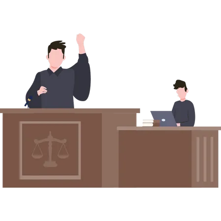 Le juge est debout au tribunal  Illustration