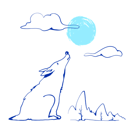 Le loup hurle à la lune  Illustration