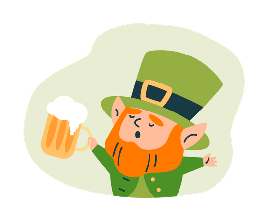 Le lutin de la Saint-Patrick tient une bière et chante  Illustration