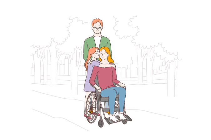 Le mari soutient sa femme handicapée  Illustration