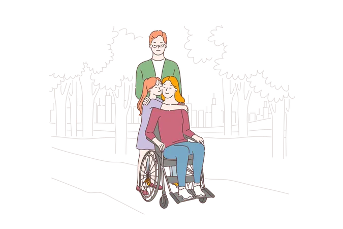 Le mari soutient sa femme handicapée  Illustration