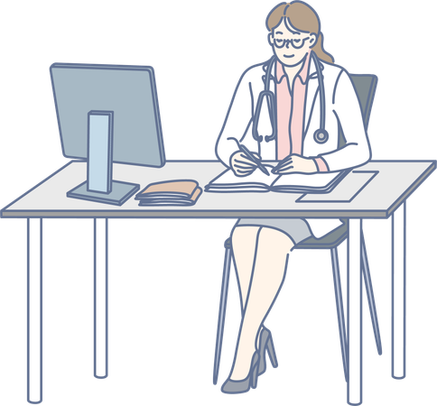 Le médecin analyse le rapport du patient  Illustration