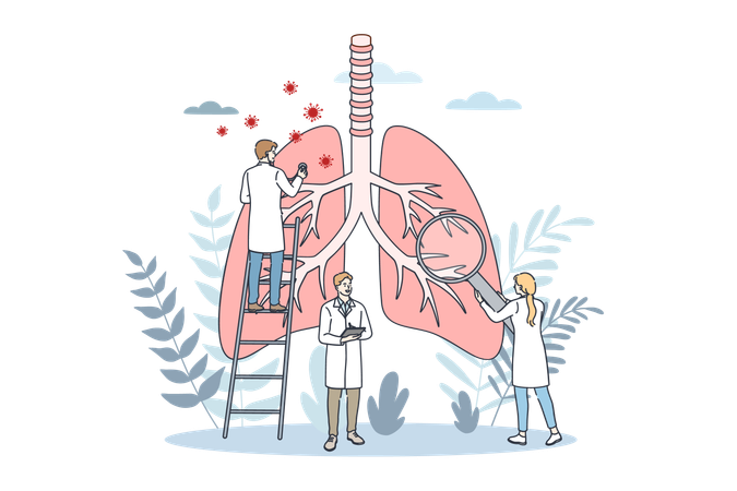 Le médecin consulte le rapport sur les poumons  Illustration