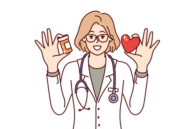 Le médecin donne des médicaments pour le cœur au patient  Illustration