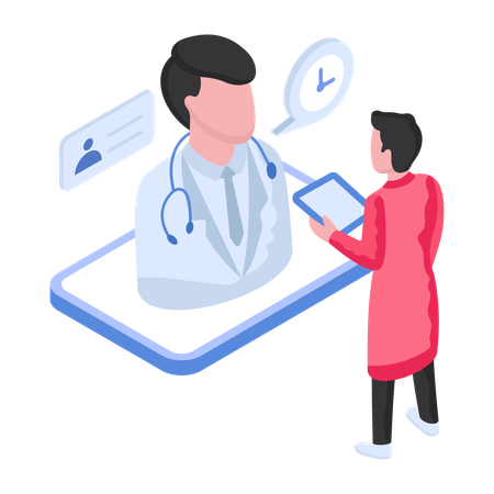 Un médecin en ligne consulte un patient en ligne  Illustration