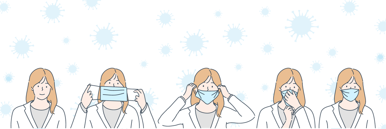 Le médecin enseigne comment porter un masque  Illustration