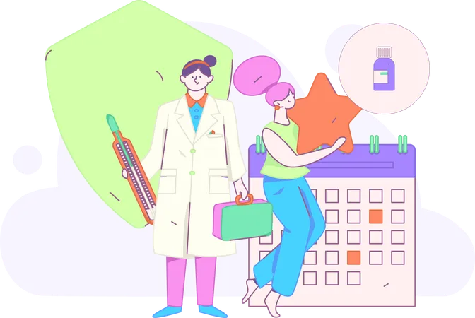 Le docteur marque son emploi du temps chargé dans le calendrier  Illustration