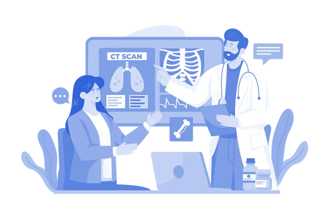 Le médecin montre les résultats du scanner au patient  Illustration