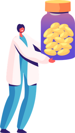 Le médecin porte un flacon de médicament  Illustration