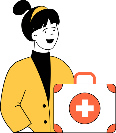 Le médecin porte une boîte de premiers secours  Illustration