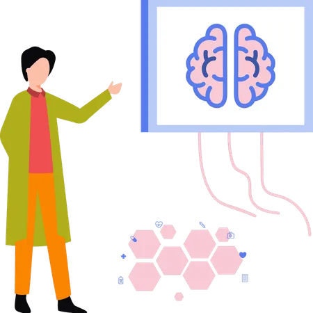 Le docteur regarde le rapport sur le cerveau  Illustration