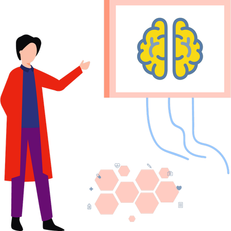 Le docteur regarde le rapport sur le cerveau  Illustration