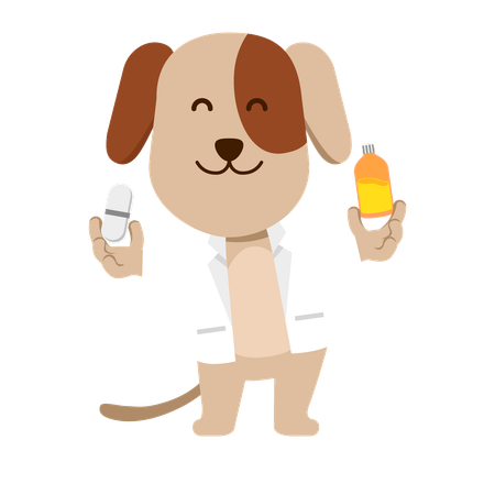 Le médecin vétérinaire donne des médicaments au chien  Illustration