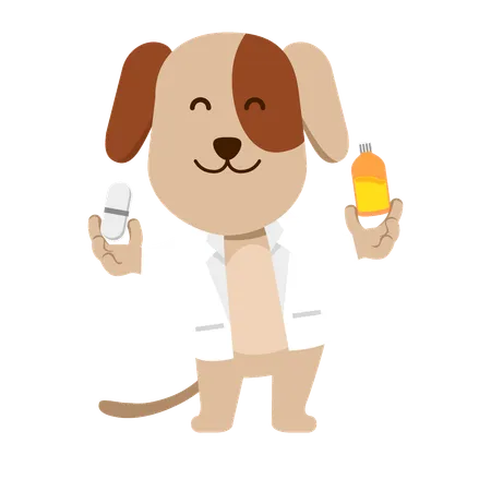 Le médecin vétérinaire donne des médicaments au chien  Illustration