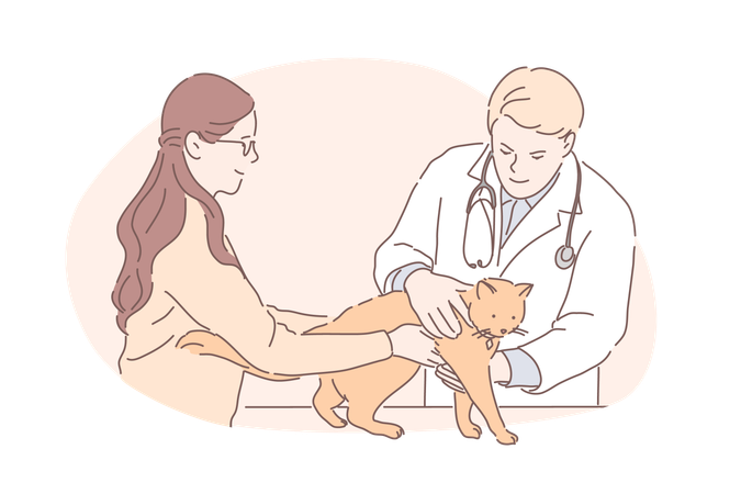 Le médecin vétérinaire vérifie le chien de compagnie  Illustration