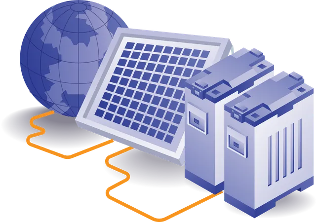 Le monde des batteries d'énergie de panneaux solaires eco green  Illustration
